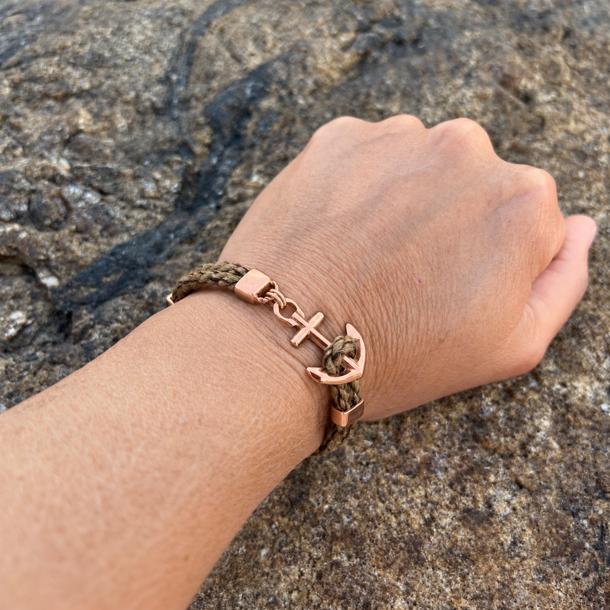 NEW HAVEN Anchor Bracelet Marine Hemp Rose Gold