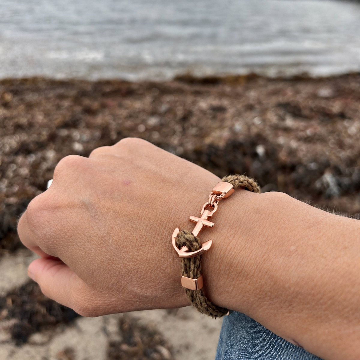 NEW HAVEN Anchor Bracelet Marine Hemp Rose Gold