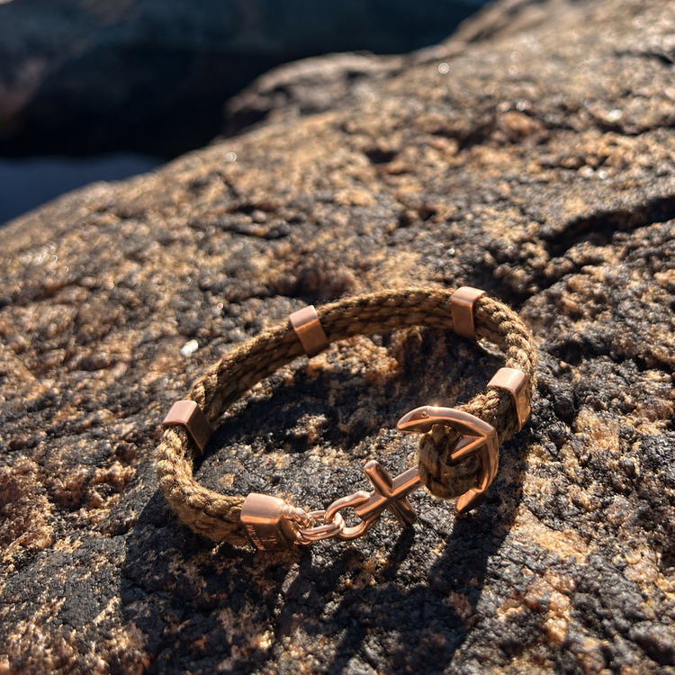NEW HAVEN Anchor Bracelet Marine Hemp Rose Gold