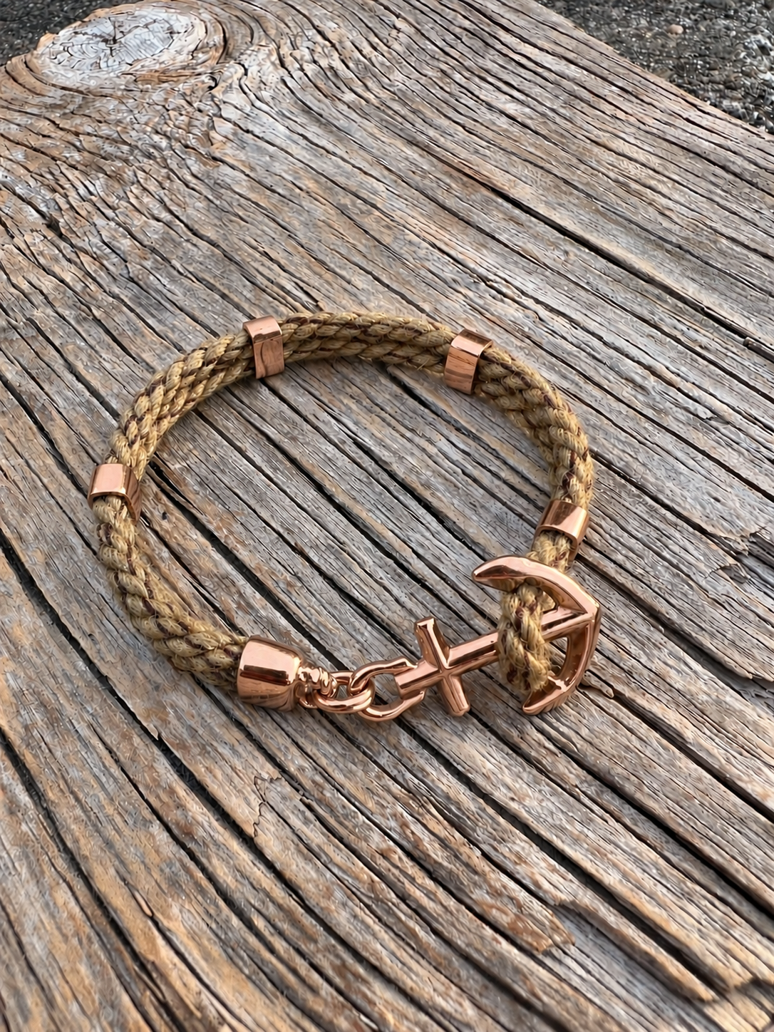 NEW HAVEN Anchor Bracelet Marine Hemp Rose Gold